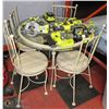 Image 1 : VINTAGE METAL AND GLASS TABLE WITH FOUR CHAIRS