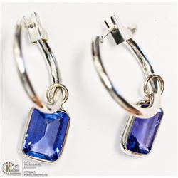 14K WHITE GOLD EMERALD CUT TANZANITE EARRINGS
