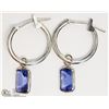 Image 2 : 14K WHITE GOLD EMERALD CUT TANZANITE EARRINGS