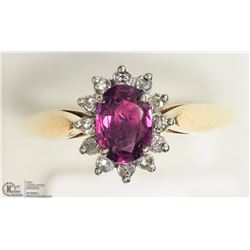 14K YELLOW GOLD PINK SAPPHIRE & DIAMOND RING