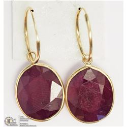 14K YELLOW GOLD RUBY HOOP EARRINGS