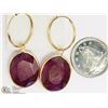 Image 2 : 14K YELLOW GOLD RUBY HOOP EARRINGS