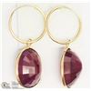 Image 3 : 14K YELLOW GOLD RUBY HOOP EARRINGS