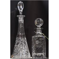 2 GLASS DECANTERS 11" TALL & 15" TALL