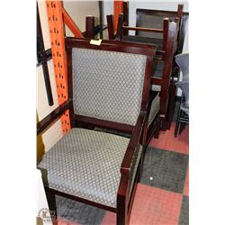 5 WOODEN PADDED ARMCHAIRS