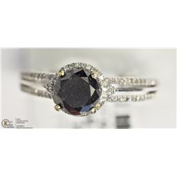 14K WHITE GOLD BLACK DIAMOND HALO DESIGN RING