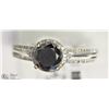 Image 1 : 14K WHITE GOLD BLACK DIAMOND HALO DESIGN RING