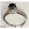 Image 2 : 14K WHITE GOLD BLACK DIAMOND HALO DESIGN RING
