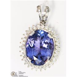 14K WHITE GOLD TANZANITE & DIAMOND PENDANT
