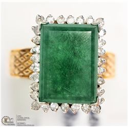 14K YELLOW-WHITE GOLD JADE & DIAMOND RING