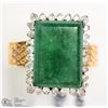 Image 1 : 14K YELLOW-WHITE GOLD JADE & DIAMOND RING