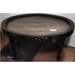 ANTIQUE OVAL BARRELL STYLE TABLE