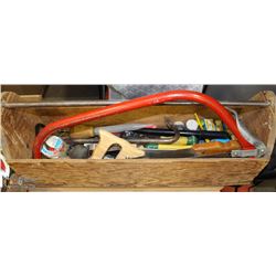 WOOD TOOL BOX WITH TOOLS