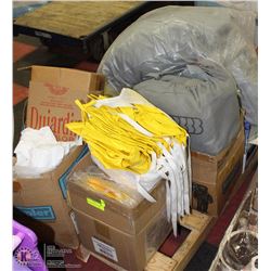 PALLET OF ASST RAINCOATS, PAINTERS COVERALLS, B&D