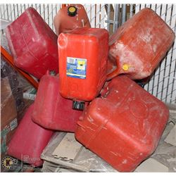 LOT OF 10 LARGE GAS CANS   MOST HAVE LIDS