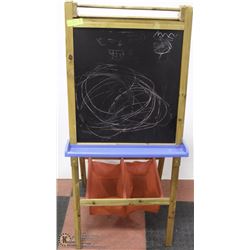 CHILDRENS CHALK/WHITE BOARD EASEL WITH STORAGE
