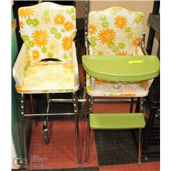 LOT OF 2 VINTAGE 1970S GREEN & ORANGE HIGH CHAIRS