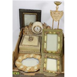 7PC ASSORTED PICTURE FRAMES, CANDLE HOLDERS,