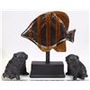 Image 1 : CERAMIC FISH ON STAND W/2 HEAVY PUG DOGS