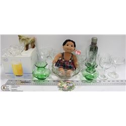 FLAT W/ ASST GLASSWARES INCL TY BEANIE BABY & MORE