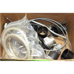 BOX WITH PLUMBING SUPPLIES AND HAND SNAKE