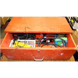 LOCKING WOODEN TOOL BOX WITH CONTENTS
