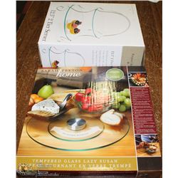 2 TIER CAKE STAND & LAZY SUSAN DISH (NEW IN BOX)