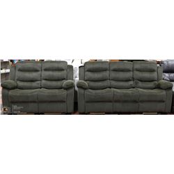 NEW GREEN FABRIC RECLINING SOFA AND LOVESEAT