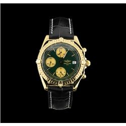 18KT Yellow Gold Breitling Chronomat Watch with Leather Bracelet