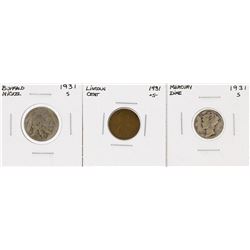 Lot of (3) Depression Era Lower Mintage Coins