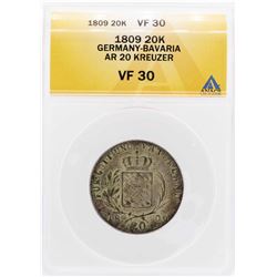 1809 Germany Bavaria AR 20 Kreuzer Coin ANACS VF30