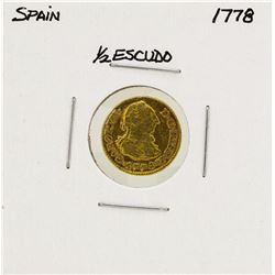 1778 Charles III Spanish 1/2 Escudos Gold Coin