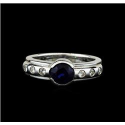 14KT White Gold 1.28ct Blue Sapphire and Diamond Ring