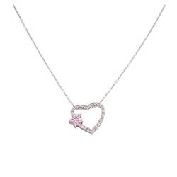 10KT White Gold Lady's 0.25ctw Pink Sapphire and Diamond Pendant with Chain