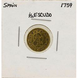 1759 Ferdinand VI Spanish 1/2 Escudos Gold Coin