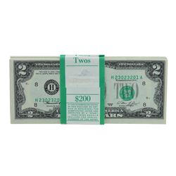 Pack of (100) Consecutive 1976 $2 Federal Reserve Notes Uncirculated St. Louis