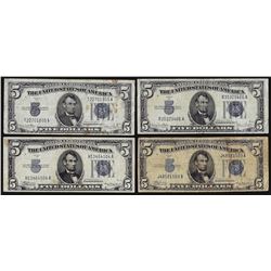 Lot of (4) 1934 $5 Silver Certificate Notes