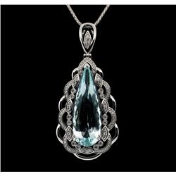 Platinum 17.80ct Aquamarine and Diamond Pendant with Chain GIA Certified