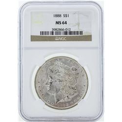 1888 $1 Morgan Silver Dollar Coin NGC MS64