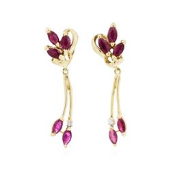 14KT Yellow Gold 1.00ctw Ruby and Diamond Dangle Earrings