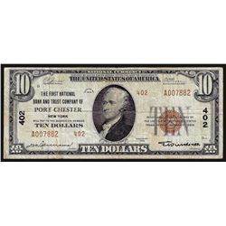 1929 $10 National Bank of Port Chester, New York National Currency Note CH# 402