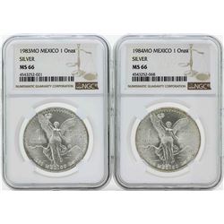 Set of 1983MO-1984MO Mexico 1 Onza Silver Libertad Coins NGC MS66