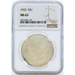 1923 $1 Peace Silver Dollar Coin NGC MS63