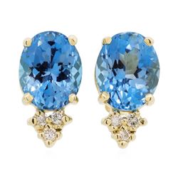 14KT Yellow Gold Lady's 6.00ctw Blue Topaz and Diamond Earrings