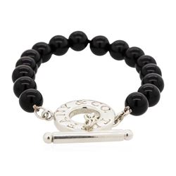 Tiffany & Co. Sterling Silver Black Onyx Bead Bracelet