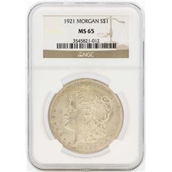 1921 $1 Morgan Silver Dollar Coin NGC MS65