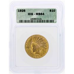 1926 $10 Indian Head Eagle Gold Coin ICG MS64
