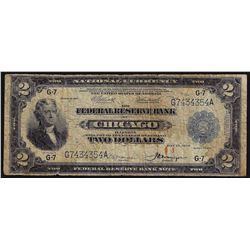 1918 $2 Federal Reserve Bank of  Chicago National Currency Note