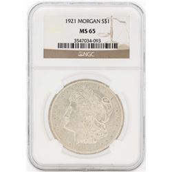 1921 $1 Morgan Silver Dollar Coin NGC MS65