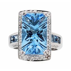 14KT White Gold 6.00ct Blue Topaz and Diamond Ring